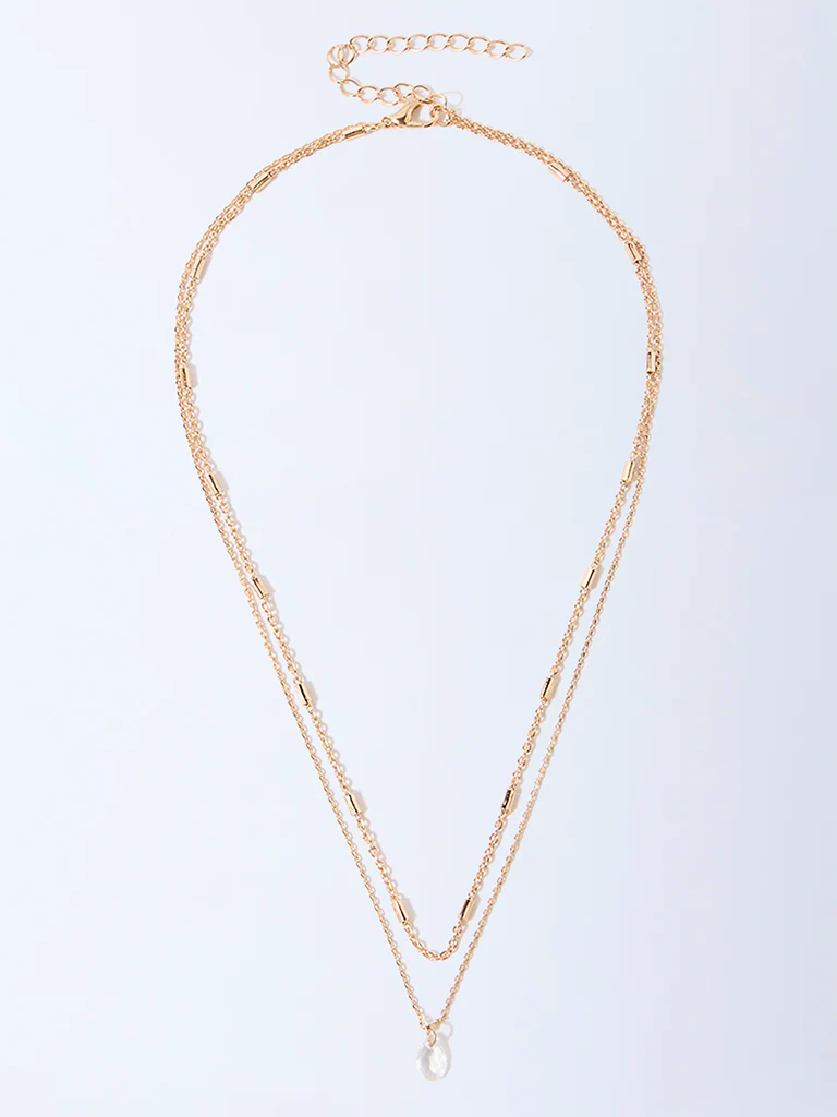 Westside Accessories Gold Teardrop Pendant 2-Layer Chain Necklace