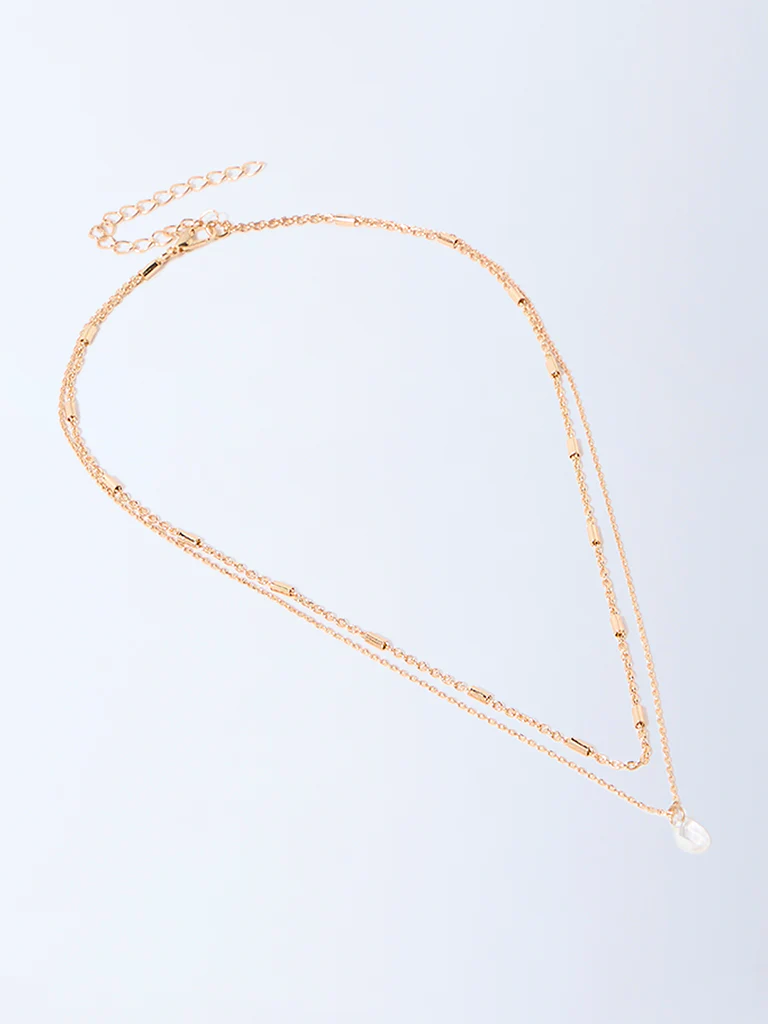 Westside Accessories Gold Teardrop Pendant 2-Layer Chain Necklace - Image 2