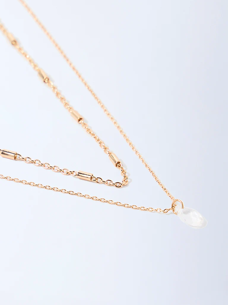 Westside Accessories Gold Teardrop Pendant 2-Layer Chain Necklace - Image 3