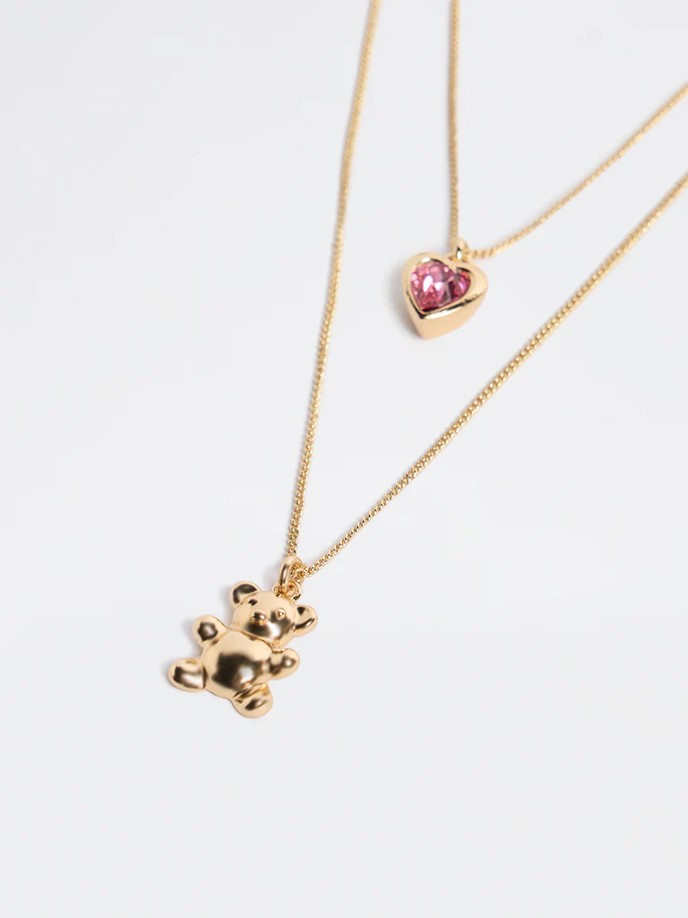 Westside Accessories Gold Teddy and Heart Necklace - Pack of 2 - Image 3