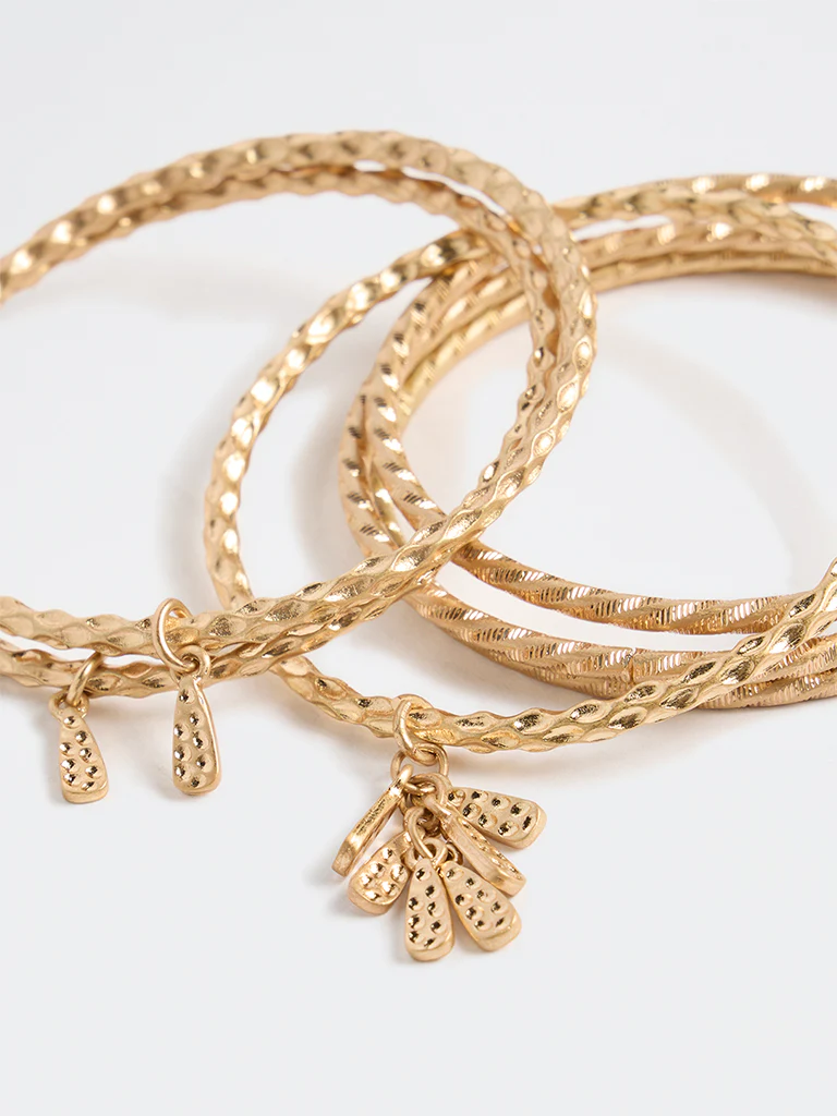 Westside Accessories Gold Textured Bangles - Pack of 6 - Image 3