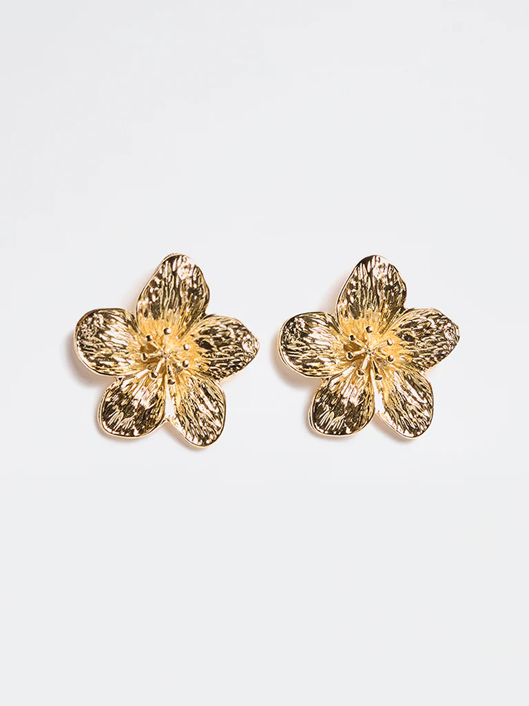 Westside Accessories Gold Textured Floral Stud Earrings