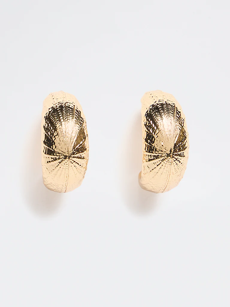 Westside Accessories Gold Textured Half Hoop Earrings