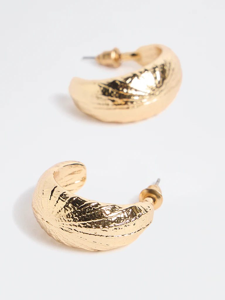 Westside Accessories Gold Textured Half Hoop Earrings - Image 3