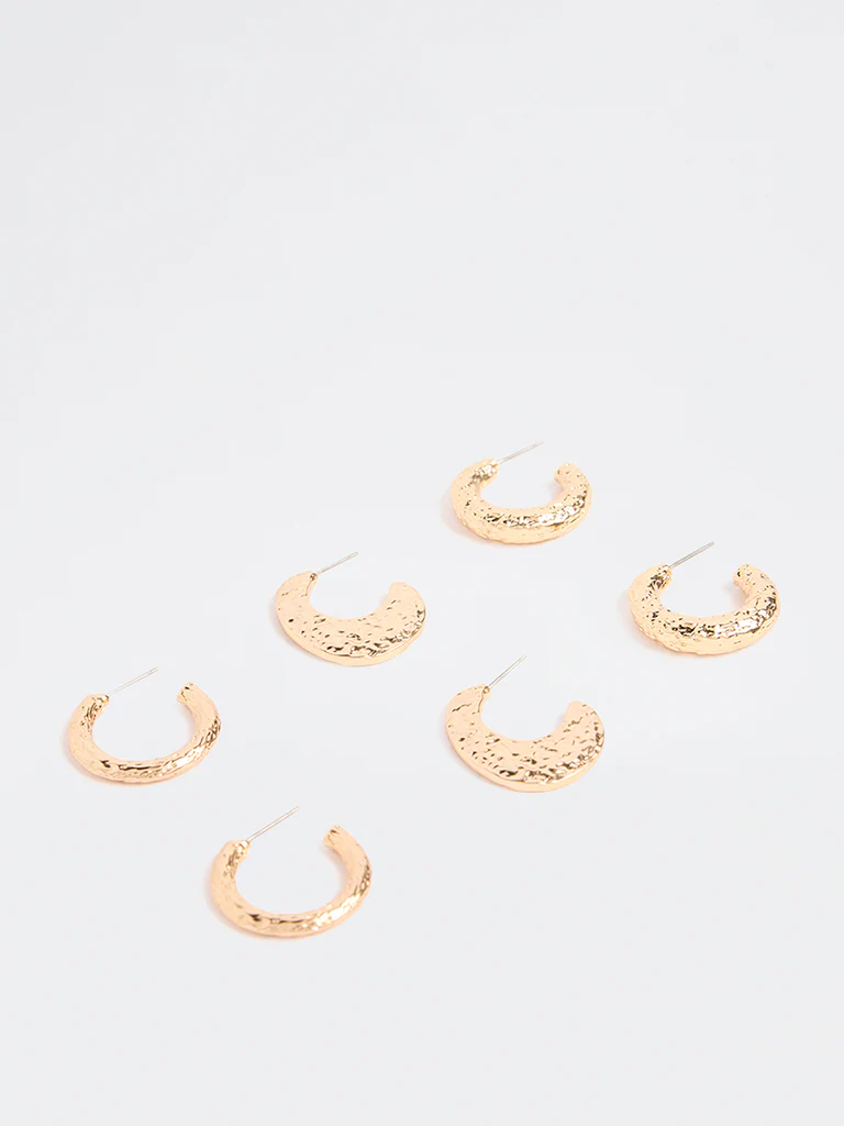 Westside Accessories Gold Textured Hoop Earrings (Pack of 3) - Image 2