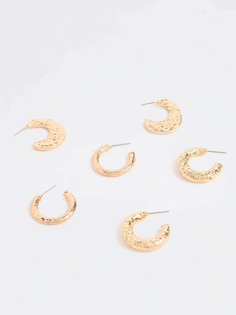 Westside Accessories Gold Textured Hoop Earrings (Pack of 3) - Image 3
