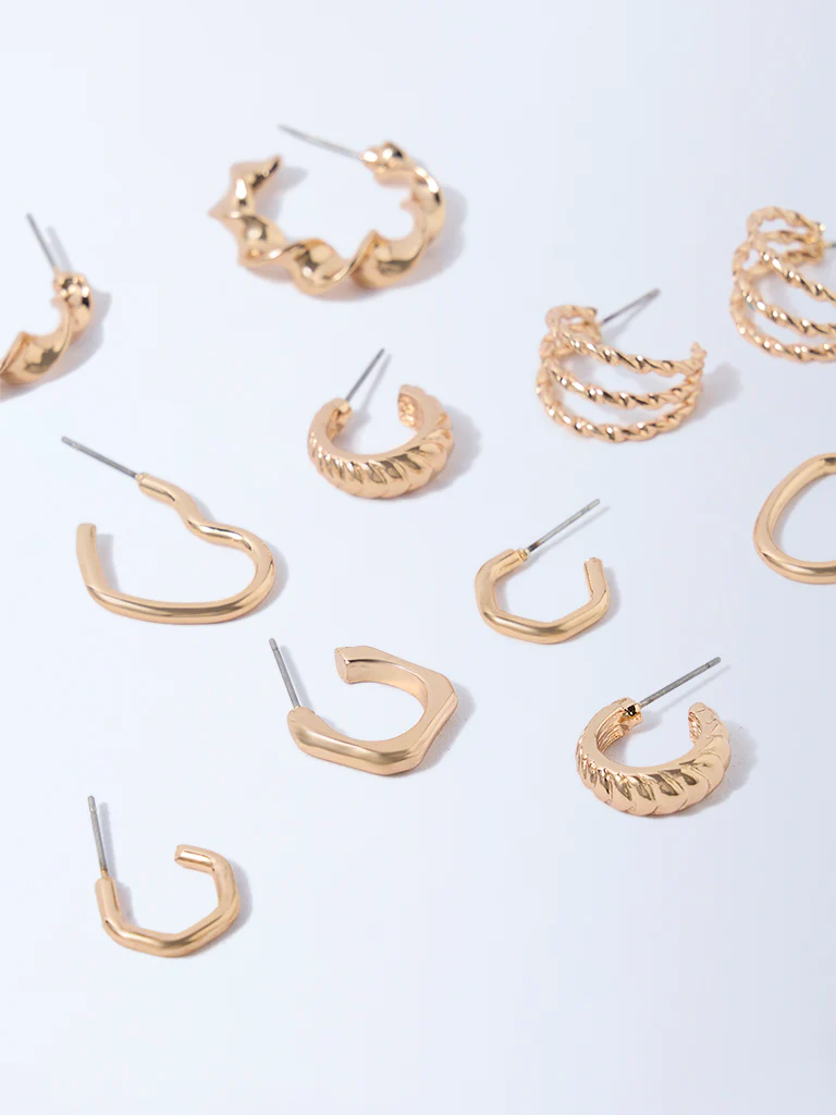 Westside Accessories Gold Textured Hoop Earrings - Pack of 6 - Image 3