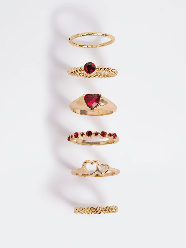 Westside Accessories Gold Textured Rings - Pack of 6