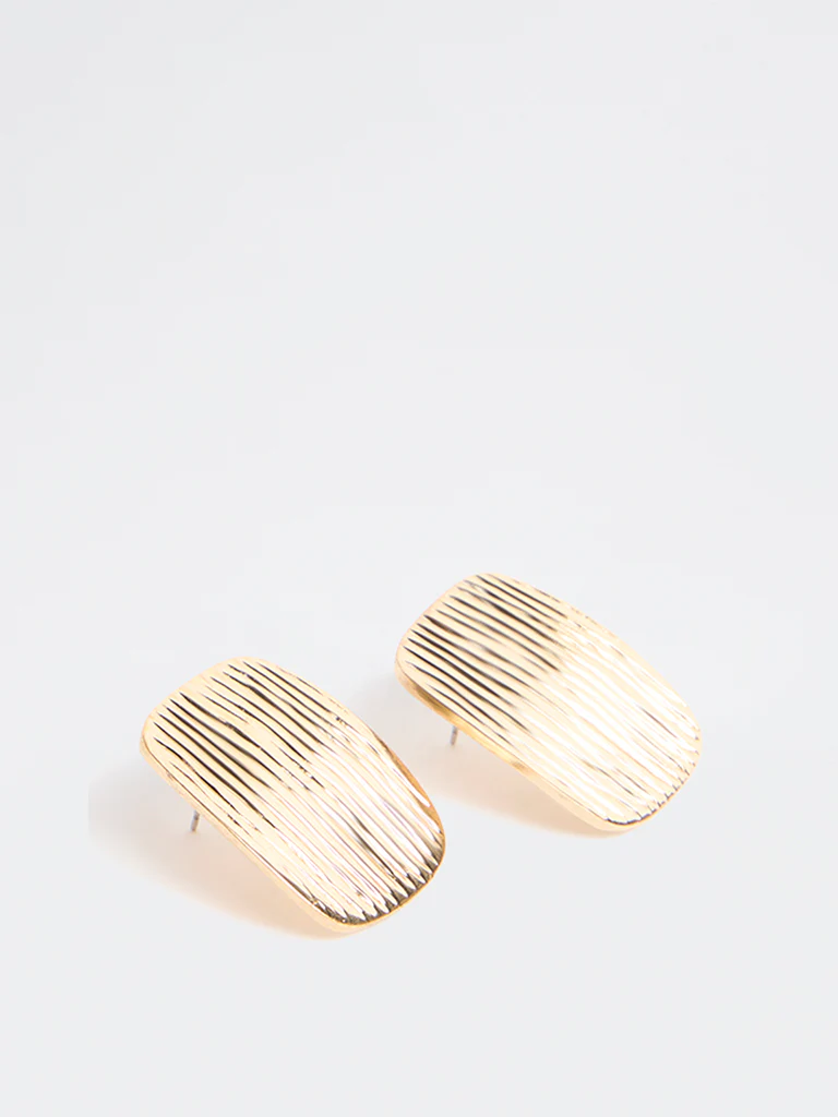 Westside Accessories Gold Textured Square Earrings - Image 2