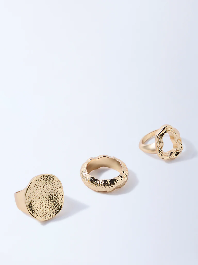Westside Accessories Gold Textured Statement Rings - Pack of 3