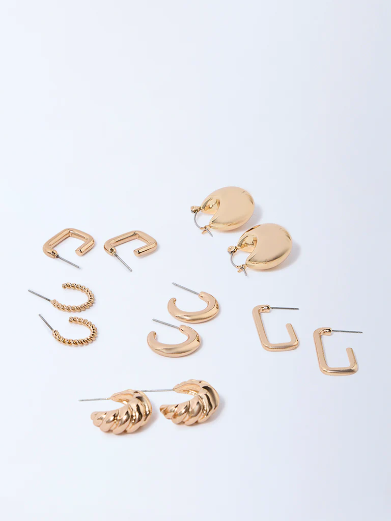 Westside Accessories Gold Textured Thin and Chunky Hoops - Pack of 6 - Image 2