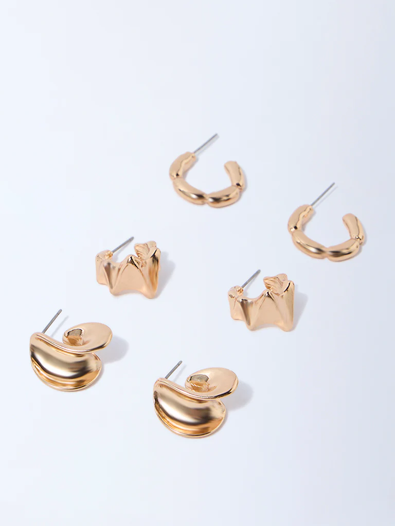 Westside Accessories Gold Think and Chunky Hoops - Pack of 3 - Image 2