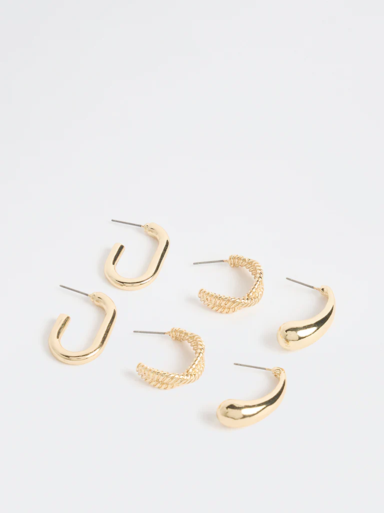 Westside Accessories Gold Trendy Hoop Earrings - Pack of 3 - Image 2