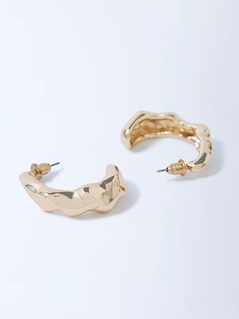 Westside Accessories Gold Wavy Hoop Earrings - Image 3