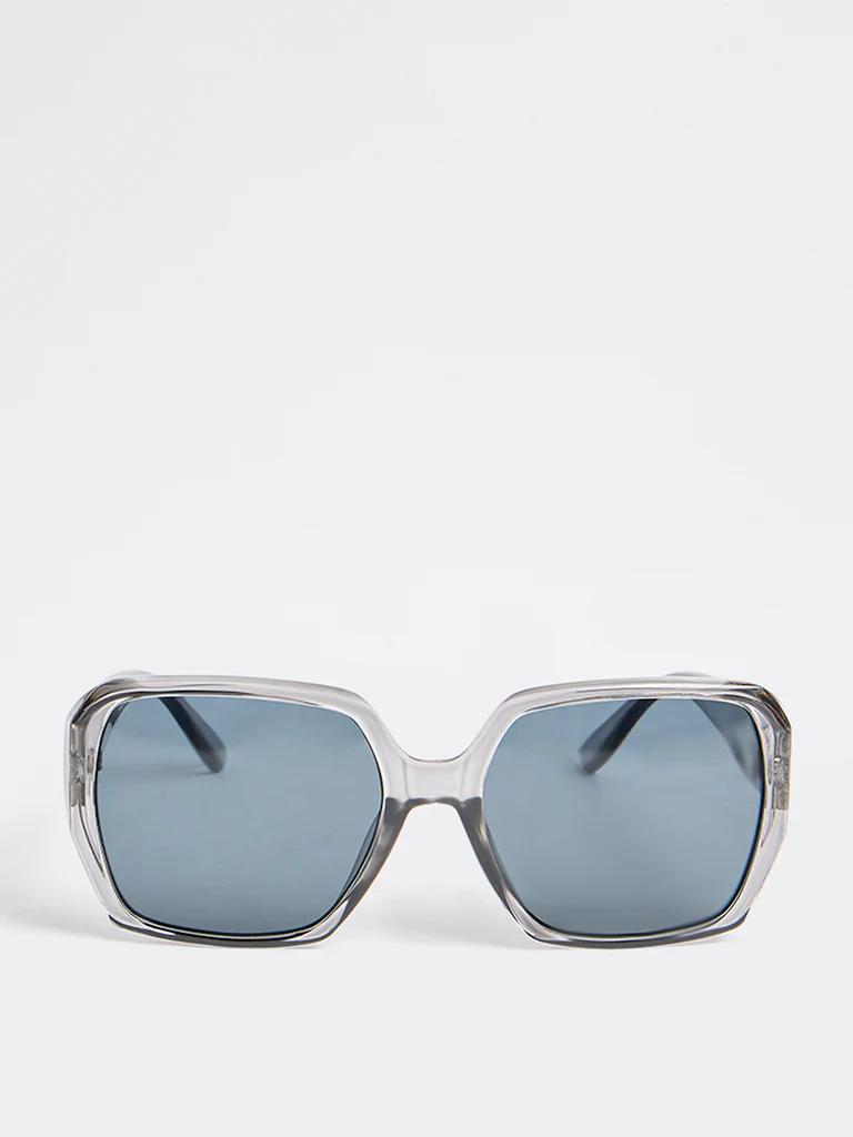 Westside Accessories Grey Transparent Rectangular Sunglasses with Pouch