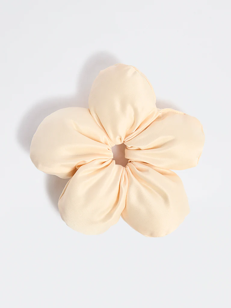 Westside Accessories Ivory Puffed Floral Hair Scrunchie
