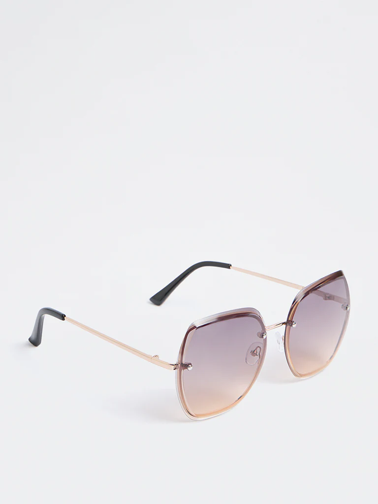 Westside Accessories Light Brown Metal Square-Frame Sunglasses - Comes with a Pouch and Cleaning Cloth - Image 2