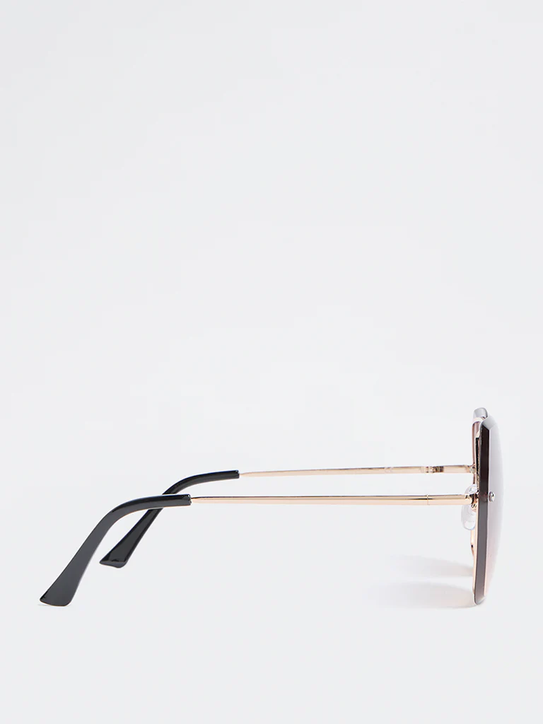 Westside Accessories Light Brown Metal Square-Frame Sunglasses - Comes with a Pouch and Cleaning Cloth - Image 3
