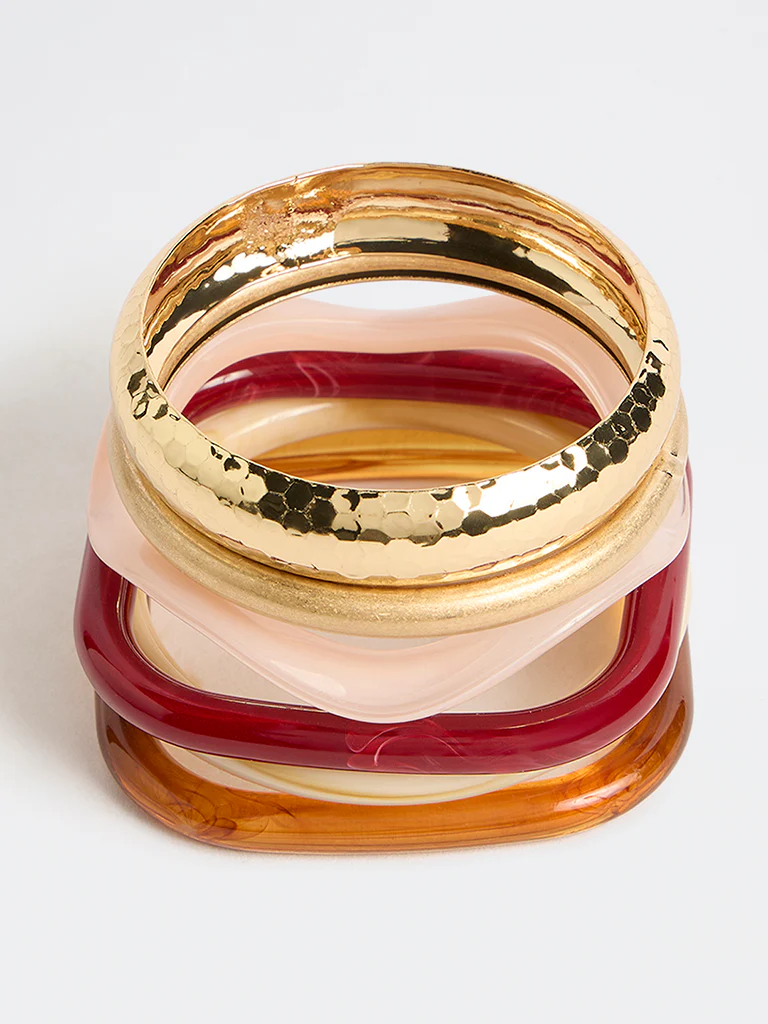 Westside Accessories Multi-Coloured Resin and Metal Bangles - Pack of 6 - Image 2