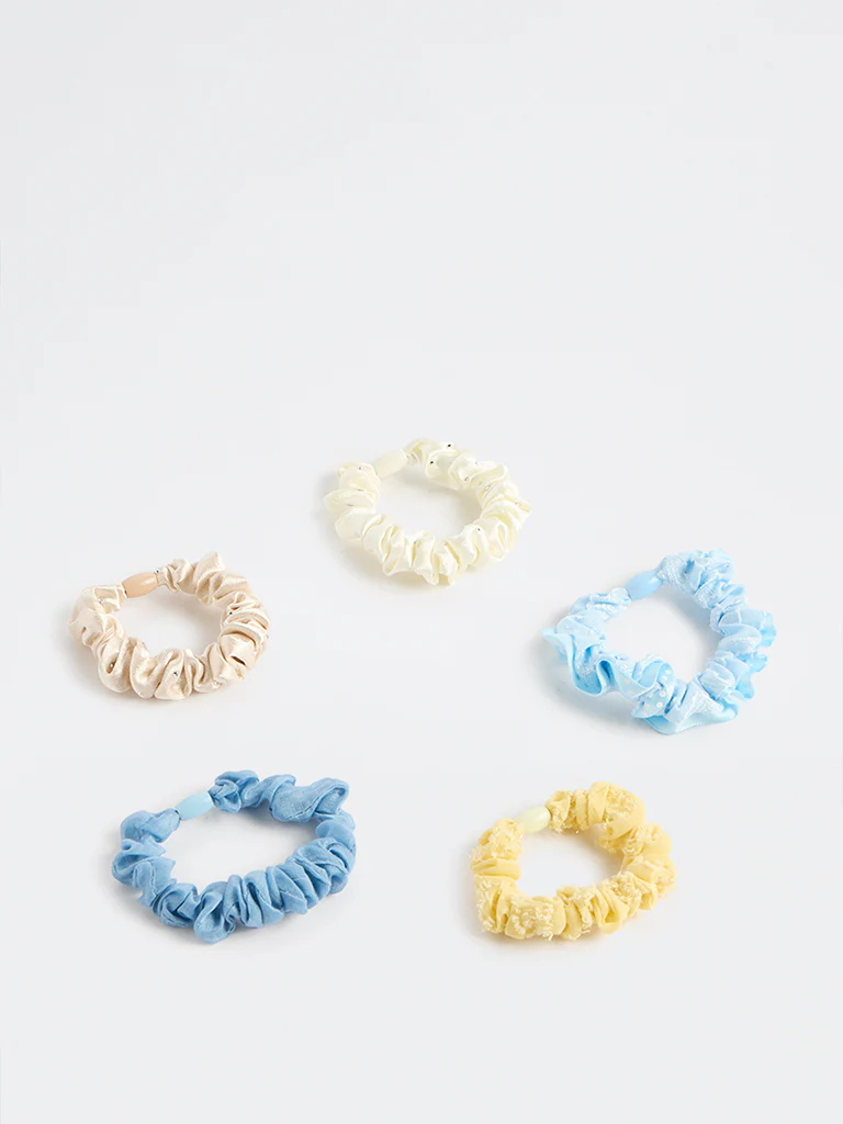 Westside Accessories Multi-Coloured Textured Scrunchies - Pack of 5 - Image 2