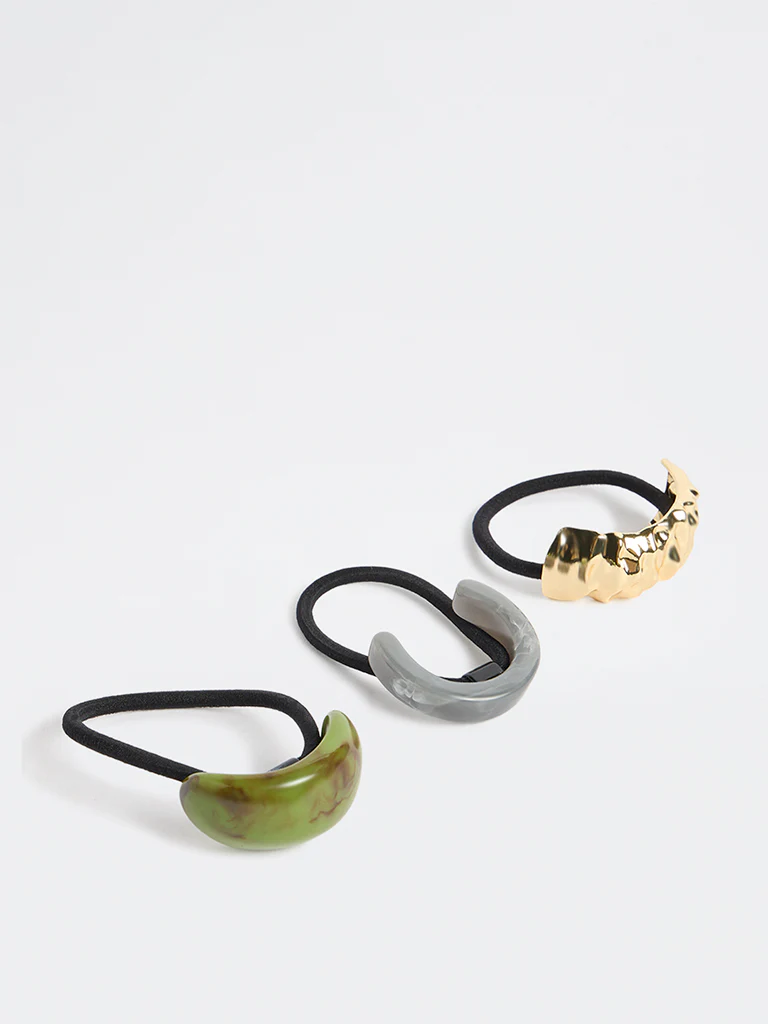 Westside Accessories Multicolour Acrylic & Crunched Metallic Hair Ties - Pack of 3 - Image 2