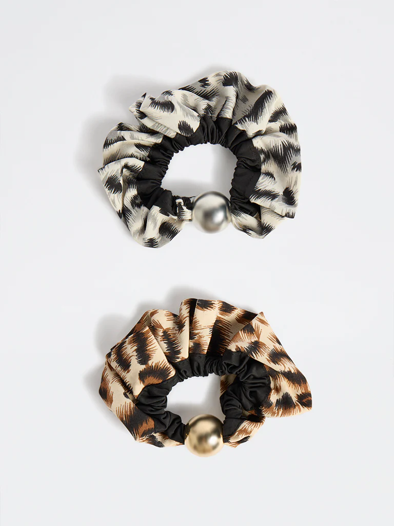 Westside Accessories Multicolour Animal Printed Scrunchies - Pack of 2