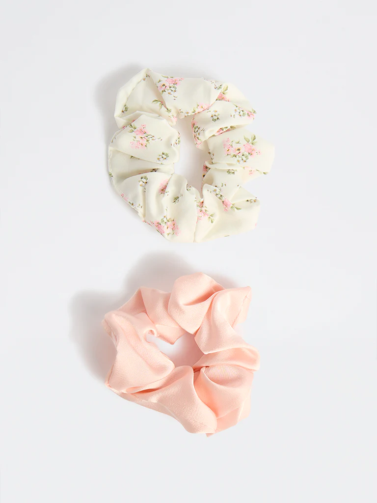 Westside Accessories Multicolour Floral Printed Scrunchies - Pack of 2