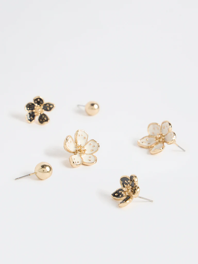 Westside Accessories Multicolour Floral Stud Earrings - Pack of 3 - Image 3