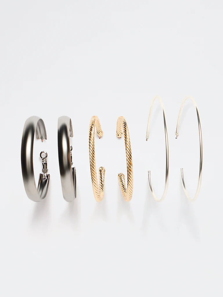 Westside Accessories Multicolour Half Hoop Earrings - Pack of 3