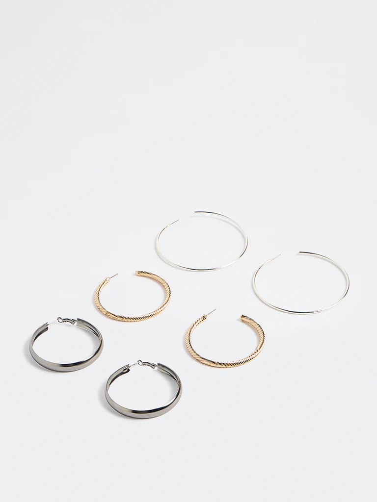 Westside Accessories Multicolour Half Hoop Earrings - Pack of 3 - Image 2