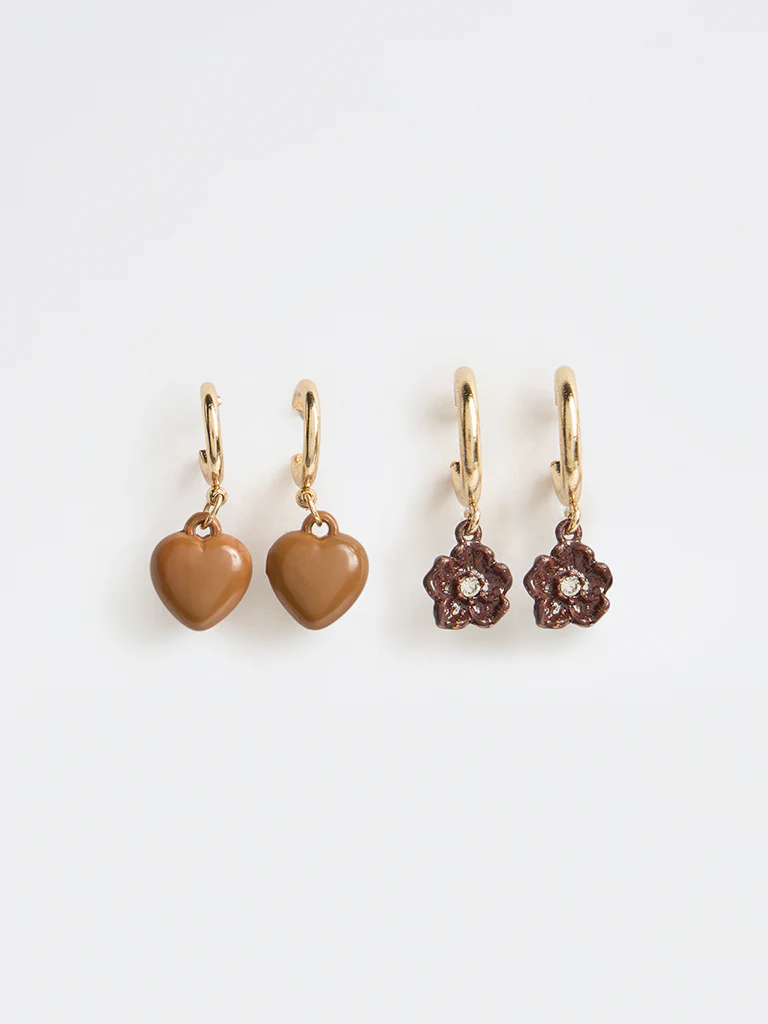 Westside Accessories Multicolour Heart and Flower Earrings - Pack of 2