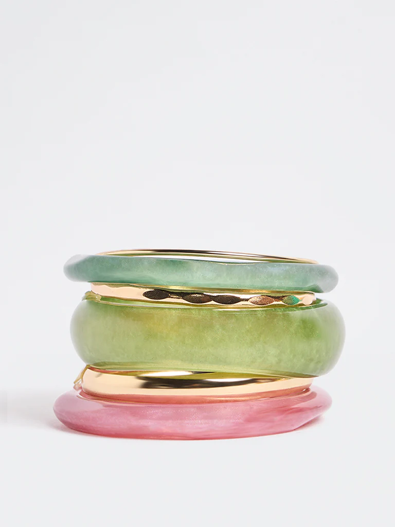 Westside Accessories Multicolour Metal and Resin Bangles - Pack of 6