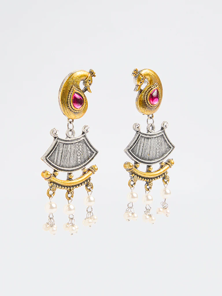 Westside Accessories Multicolour Oxidized Pearl Jhumki Earrings - Image 2