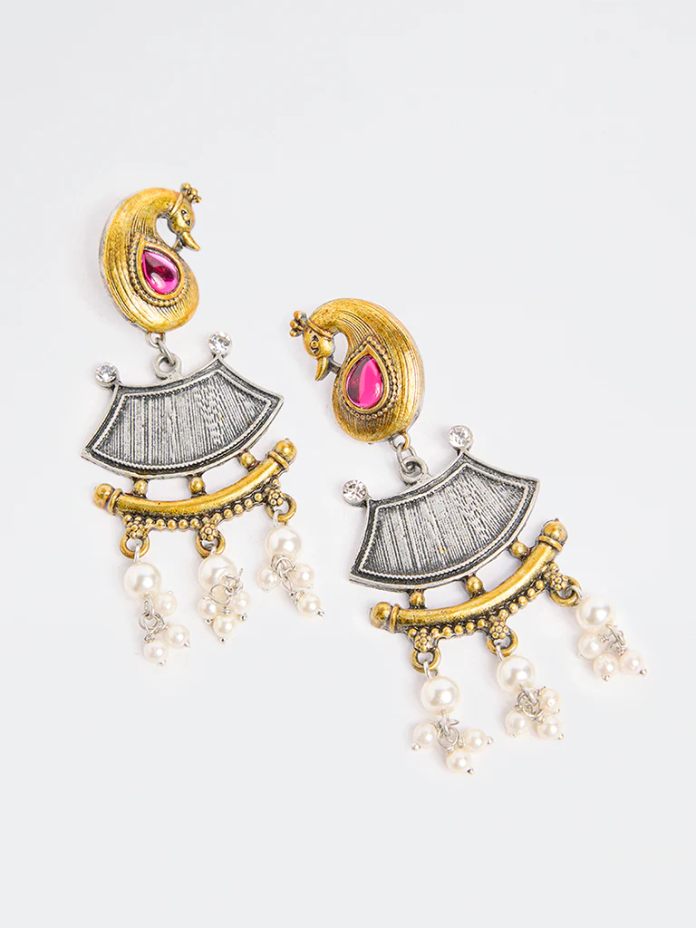 Westside Accessories Multicolour Oxidized Pearl Jhumki Earrings - Image 3