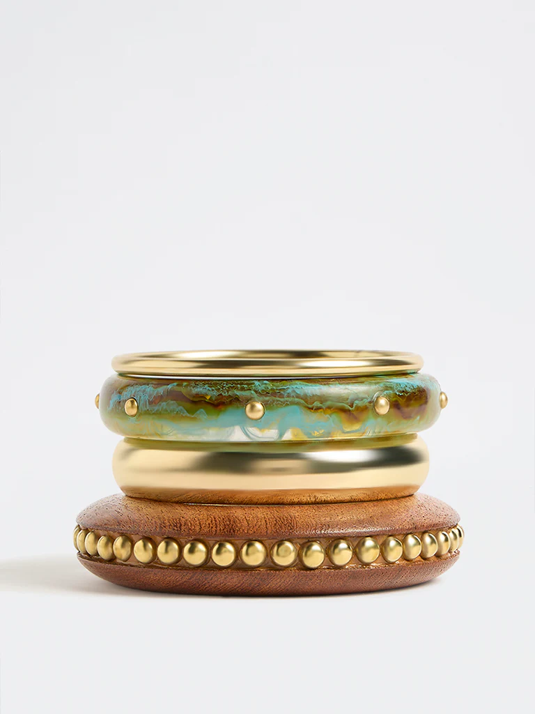 Westside Accessories Multicolour Resin and Metal Bangles - Pack of 4