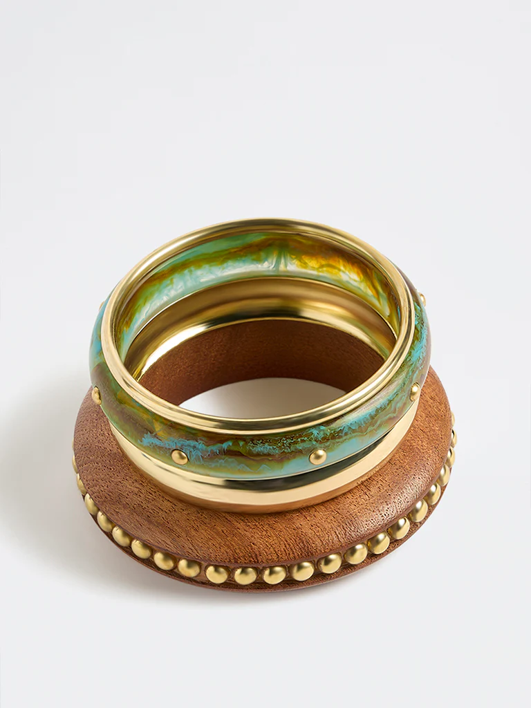 Westside Accessories Multicolour Resin and Metal Bangles - Pack of 4 - Image 2