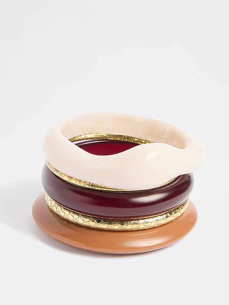 Westside Accessories Multicolour Resin and Metal Bangles - Pack of 5