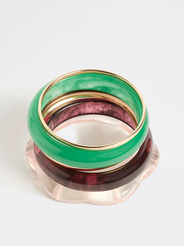 Westside Accessories Multicolour Resin and Metal Bangles - Pack of 5 - Image 2