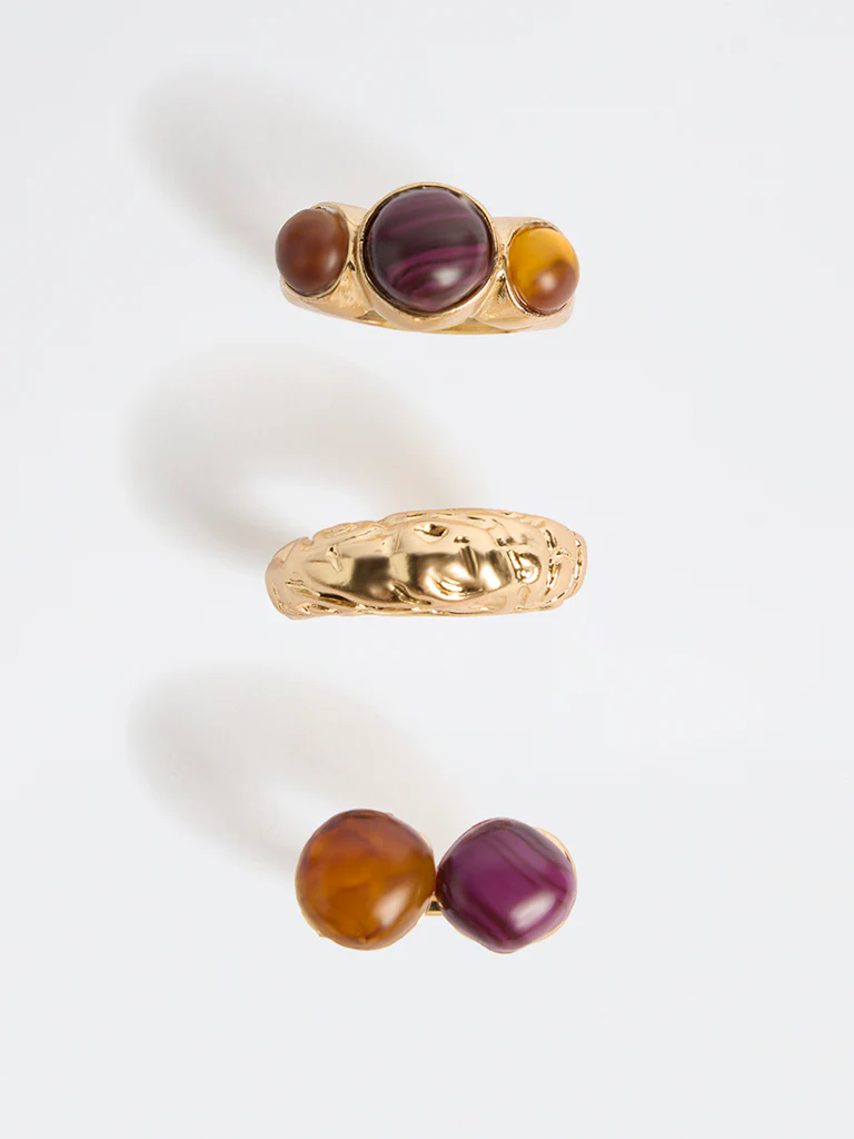 Westside Accessories Multicolour Resin and Metal Rings - Pack of 3