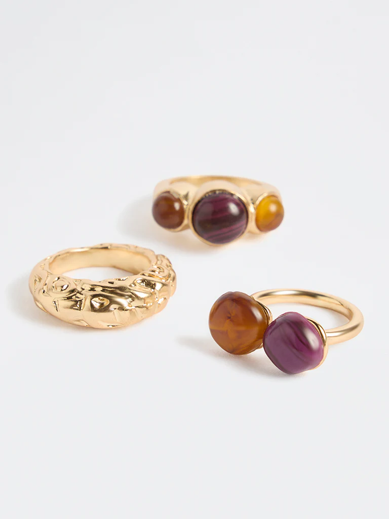 Westside Accessories Multicolour Resin and Metal Rings - Pack of 3 - Image 3