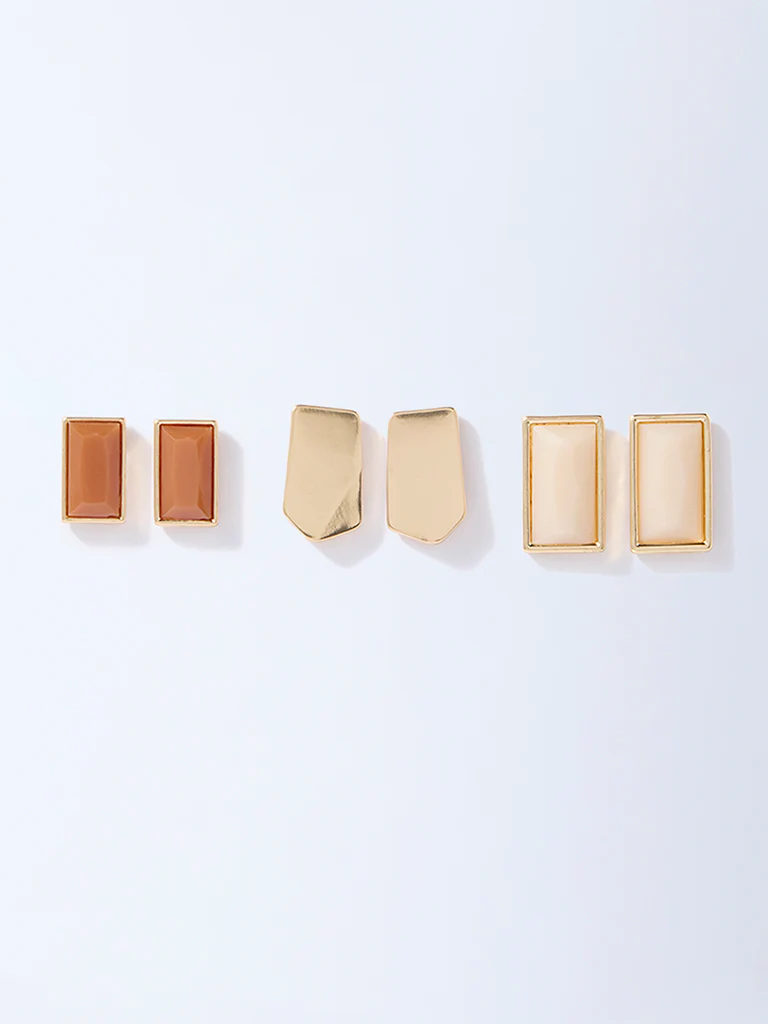 Westside Accessories Multicolour Resin-Detailed Stud Earrings - Pack of 3
