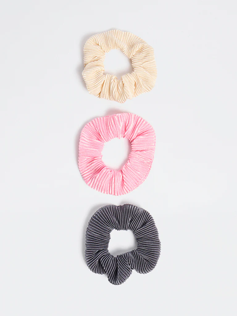 Westside Accessories Multicolour Ruffled Scrunchies - Pack of 3