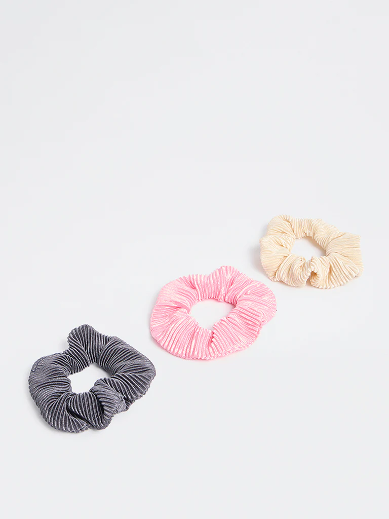 Westside Accessories Multicolour Ruffled Scrunchies - Pack of 3 - Image 2