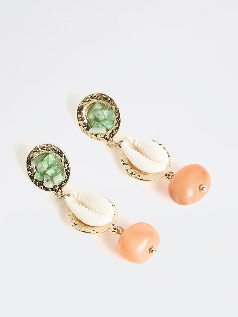 Westside Accessories Multicolour Shell and Bead Dangler Earrings - Image 2