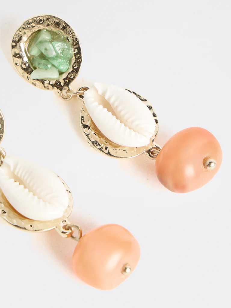 Westside Accessories Multicolour Shell and Bead Dangler Earrings - Image 3