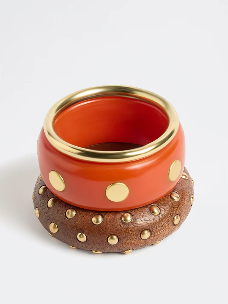 Westside Accessories Multicolour Studded Resin and Wood Bangles - Pack of 3
