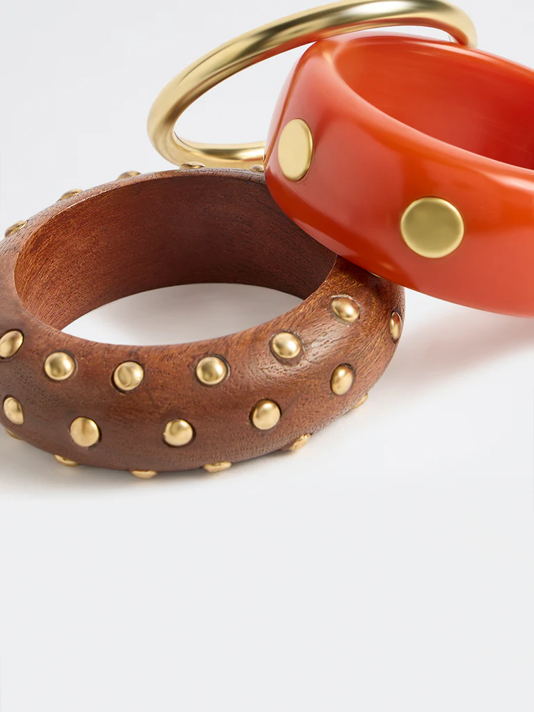 Westside Accessories Multicolour Studded Resin and Wood Bangles - Pack of 3 - Image 3