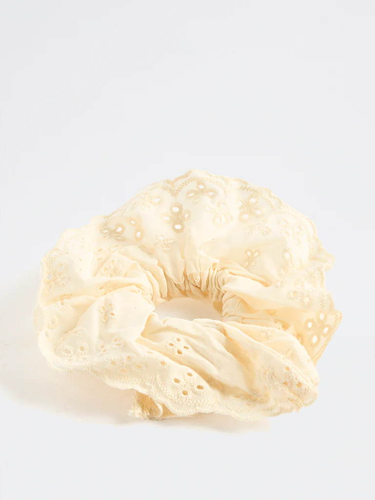 Westside Accessories Off-White Embroidered Scrunchie - Image 2