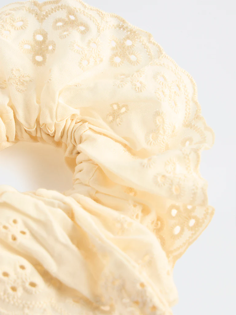 Westside Accessories Off-White Embroidered Scrunchie - Image 3