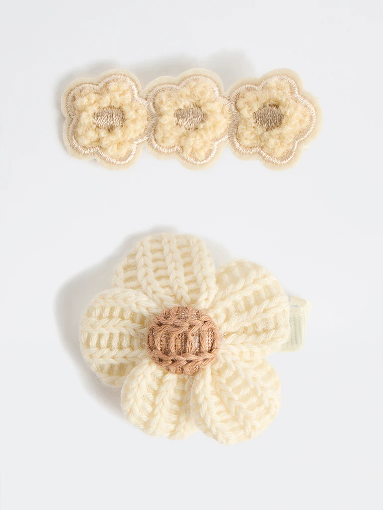 Westside Accessories Off-White Floral Crochet Hair Clips
